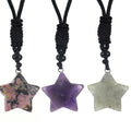 Wholesale Natural Stone Crystal Five Pointed Star Pendant Necklace Gemstone Jewelry Amethyst Necklace with Adjustable Rope Chain