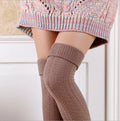 Women's Thigh High Cable Knit Winter Boot Stockings Transparent Striped Over Knee High Leg Warmers