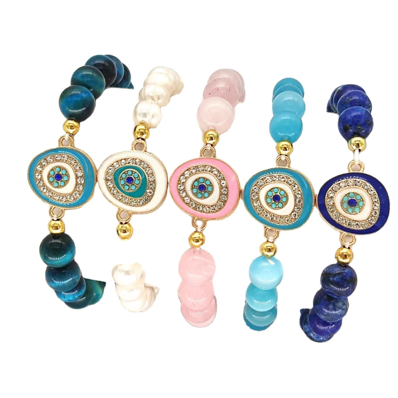 KDC435 Wholesale Fashion Latest Natural Gemstone Gold Plated Evil Eye Charm Elastic