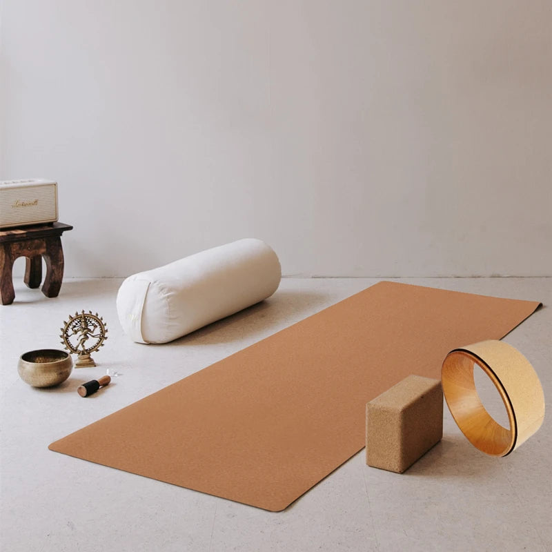 Double Layer Yoga Mat Cork Rubber Natural Custom Yoga Mat logo Alignment Lines Cork Yoga Mat Set