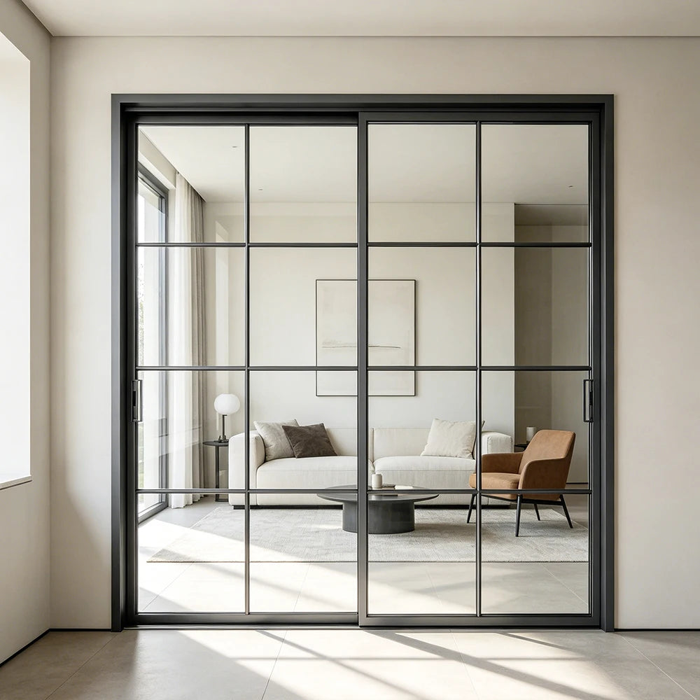Classic European Style Decorative Grille Elegant Household Partition Aluminum Glass Soundproof Sliding Door for Houses