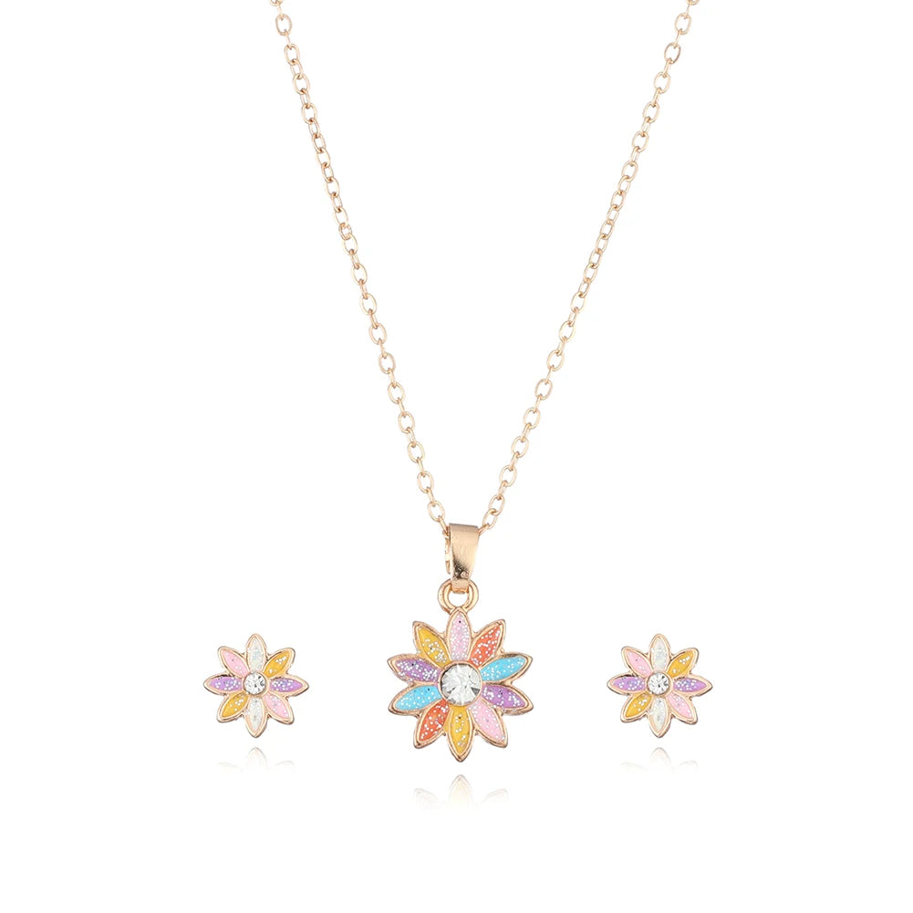 Fashionable Zinc Alloy Enameled Flower Jewelry Sets for Girls