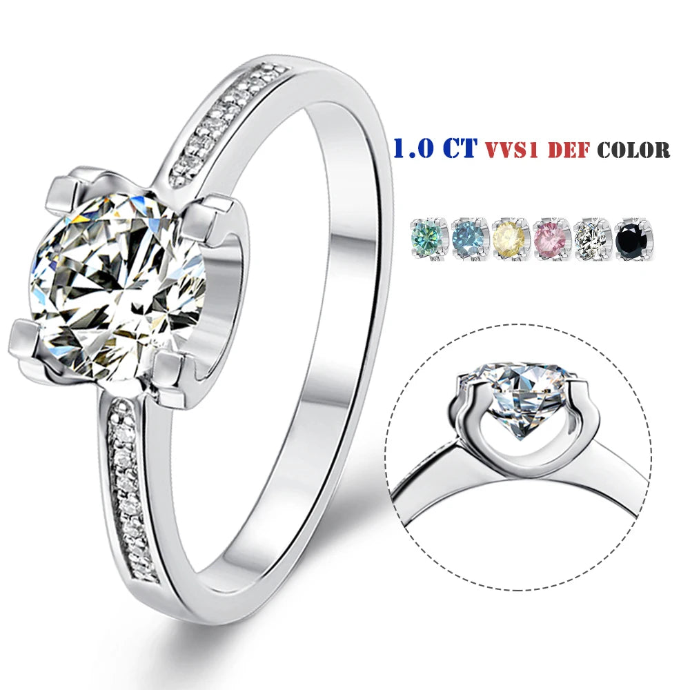 Abiding Custom Trendy White Gold Plated Engagement 1.0CT Moissanite Diamond Ring 925 Silver Rings Jewelry Women