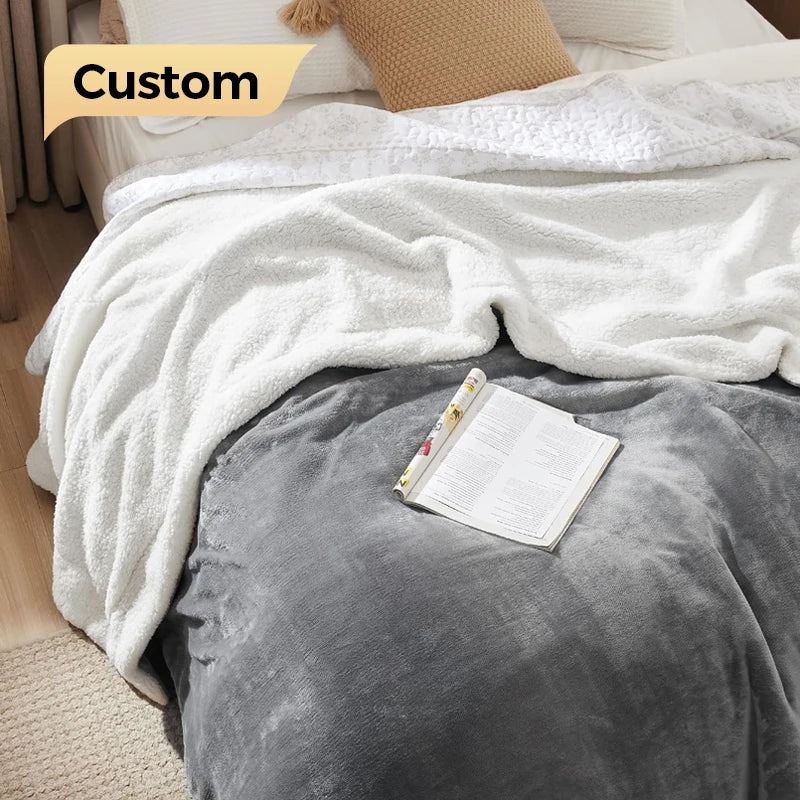 Solid Design Customized logo Double Thicker Warm Comfort Soft Home Sofa Traveling Blanket for Winter Custom Blanket