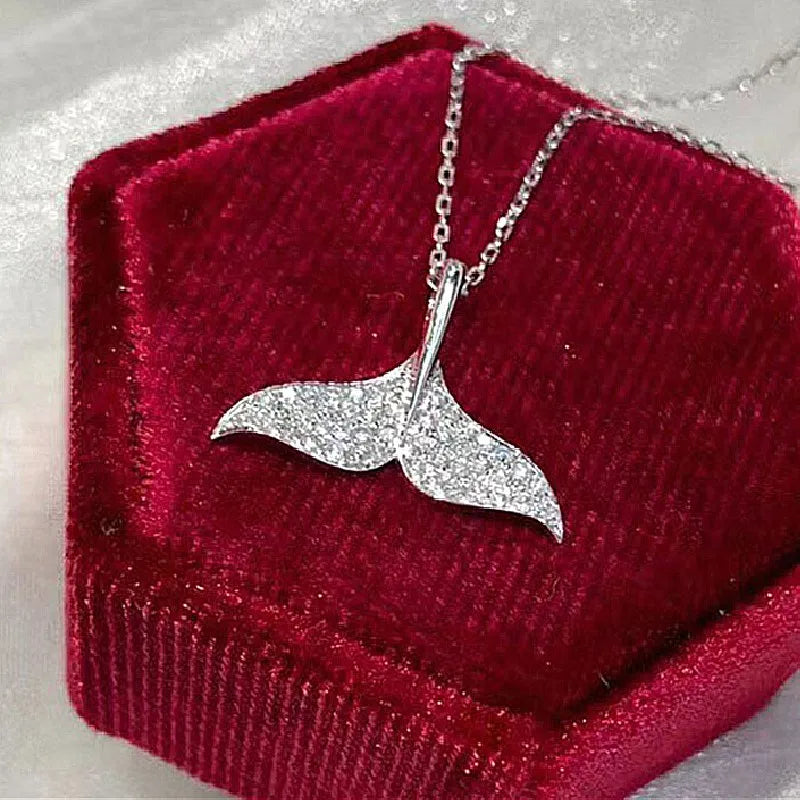 CAOSHI Romantic Silver Plated Jewelry Women Brilliant Zircon Diamond Fish Tail Pendant Necklace Charms Mermaid Tail Necklace