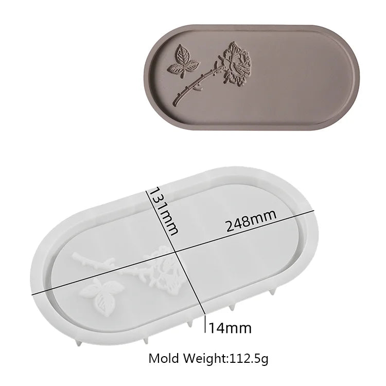 Oval Storage Tray Silicone Mold Rose Butterfly Home Storage Crafts Ornaments Casting Mould DIY Concrete Cement Tray Making Tool