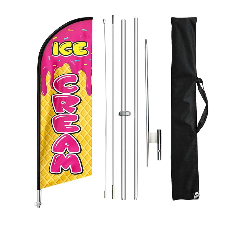 Wholesale Custom Beach Flag Teardrop Ice Cream Swooper China Made MOQ 2 Pieces Advertising Feather Banner Polyester/Nylon