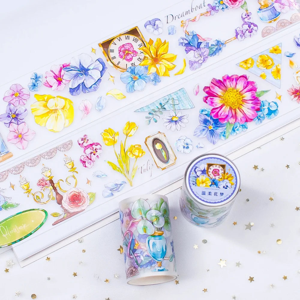Custom 3D Holo Foil Flower PET Tape Stickers for Journal Scrapbooking Supplies