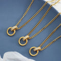 18k Gold Plated Stainless Steel Jewelry Waterproof Double Ring Cubic Zirconia Pendant Necklace