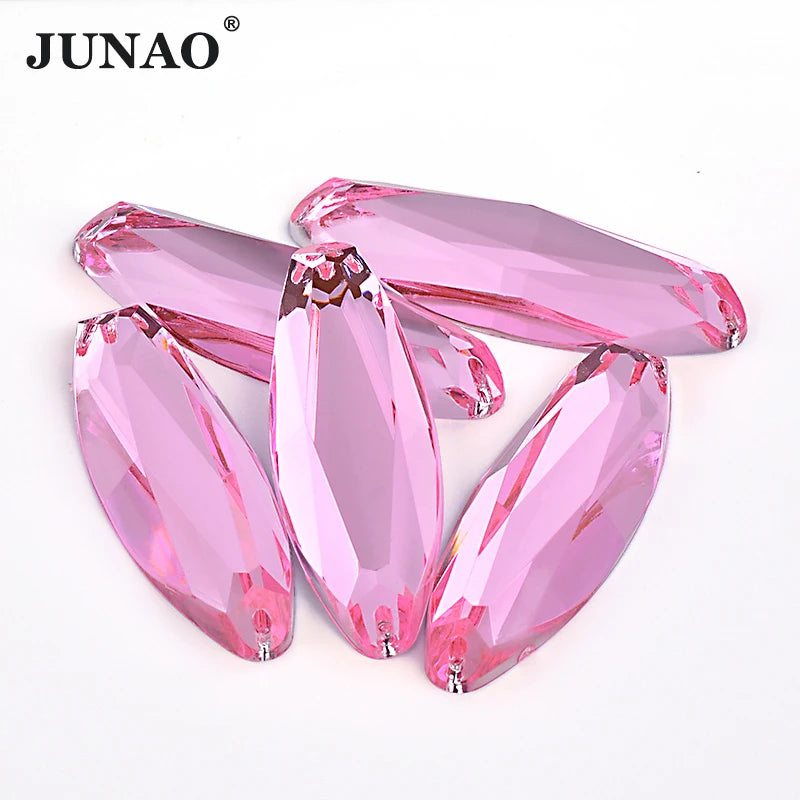 JUNAO 20*85mm Light Pink Acrylic Sewing Strass Gems Loose Oval Shape Crystal Rhinestone for Garment Accessories