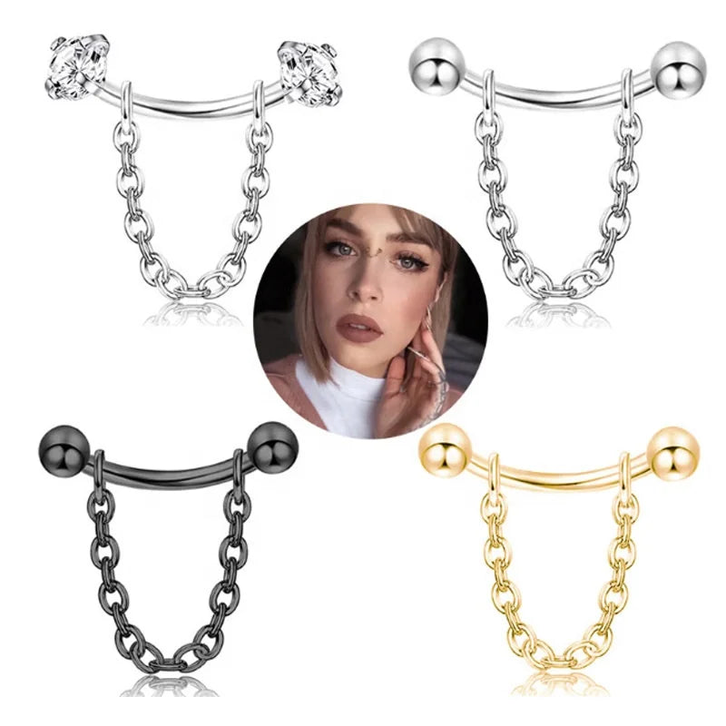 Gaby New  Arrive  Stainless  Steel  Nose  Bridge with  Chain  Eyebrow Ring Body Piercing Jewelry Wholesale