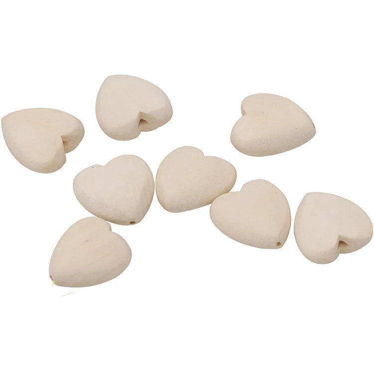 20mm DIY Accessories Natural Color Large Hole Heart-shaped Wooden Beads for Bracelet Earring