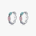 925 Sterling Silver Fine Jewelry Charm Original Link Chain Ear Buckles Rainbow Color Enamel Lock Hoop Earrings for Women