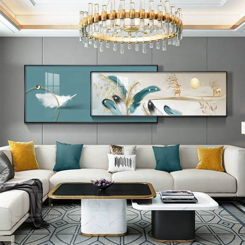 Diamond Crystal Porcelain Painting Superimposed Decoration Light Luxury Living Room Sofa Background Nordic Bedroom Feather