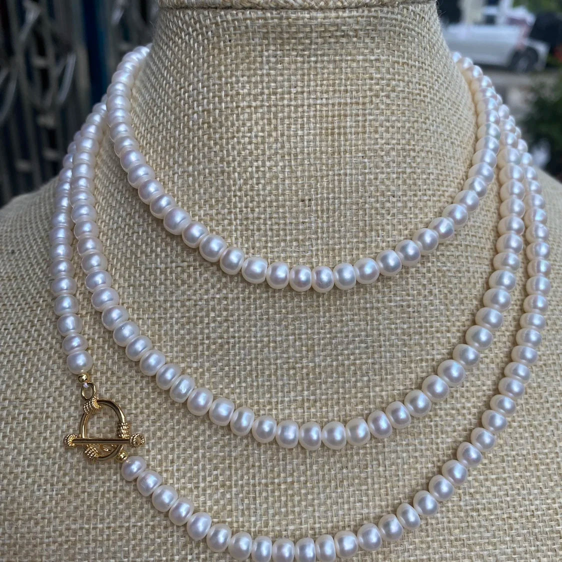 50-Inch Long Pearl Necklace with 4-9mm Button Shape Pearl Natural Freshwater Pearl Can Be Changed Into Various Styles