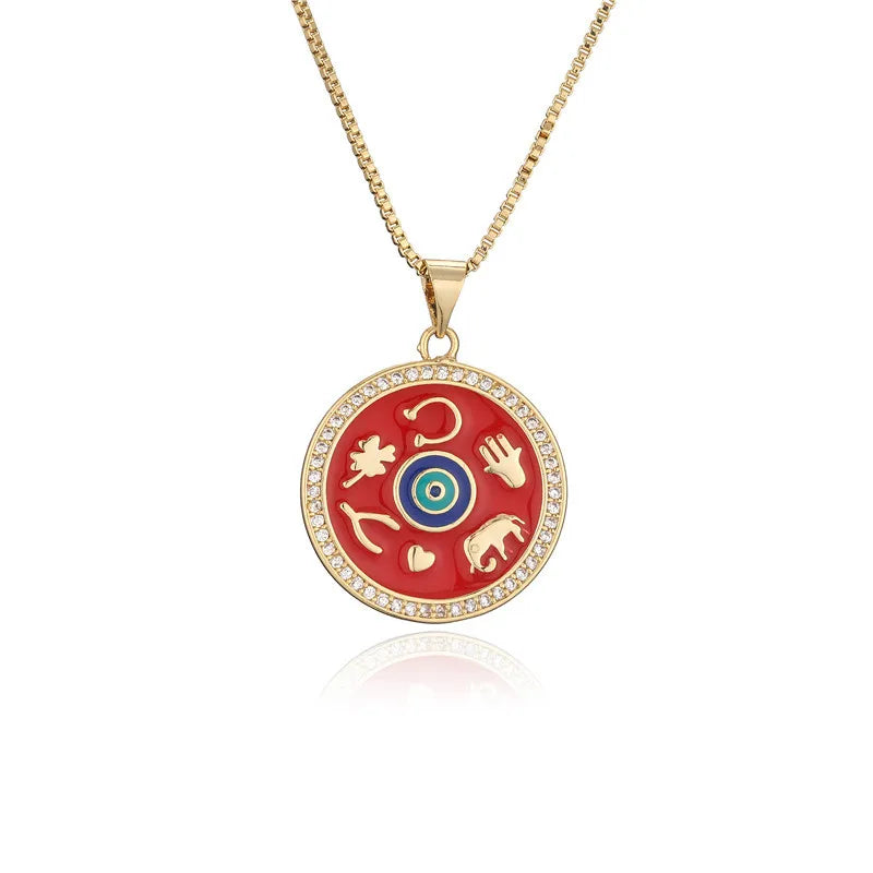 18K Gold Plated Copper Evil Eye Pendant Retro Ladies Personality Necklace
