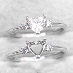 Sterling Silver 5*5mm Semi Mount Heart Shape Ring Empty Frame Blank Claws Setting S925 Base Without Center Stone for DIY Inlay