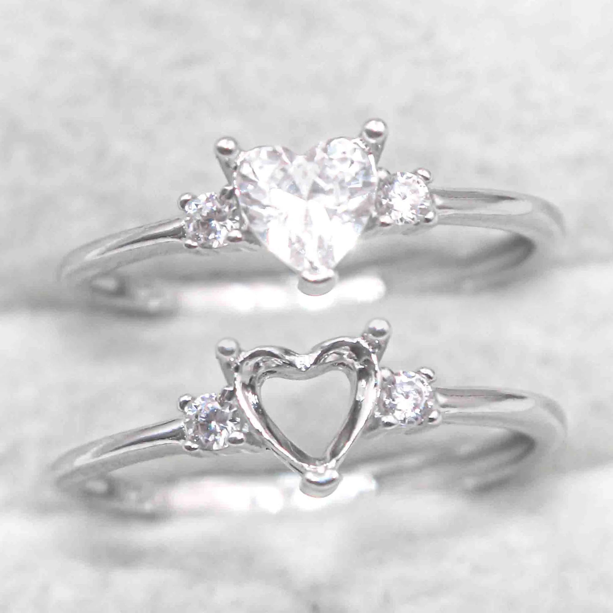 Sterling Silver 5*5mm Semi Mount Heart Shape Ring Empty Frame Blank Claws Setting S925 Base Without Center Stone for DIY Inlay