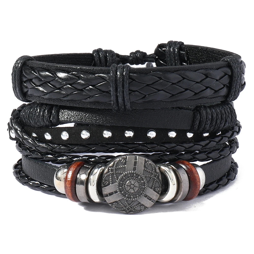 3pcs Vintage Leather Bracelet Fashion Jewelry Men Bracelets