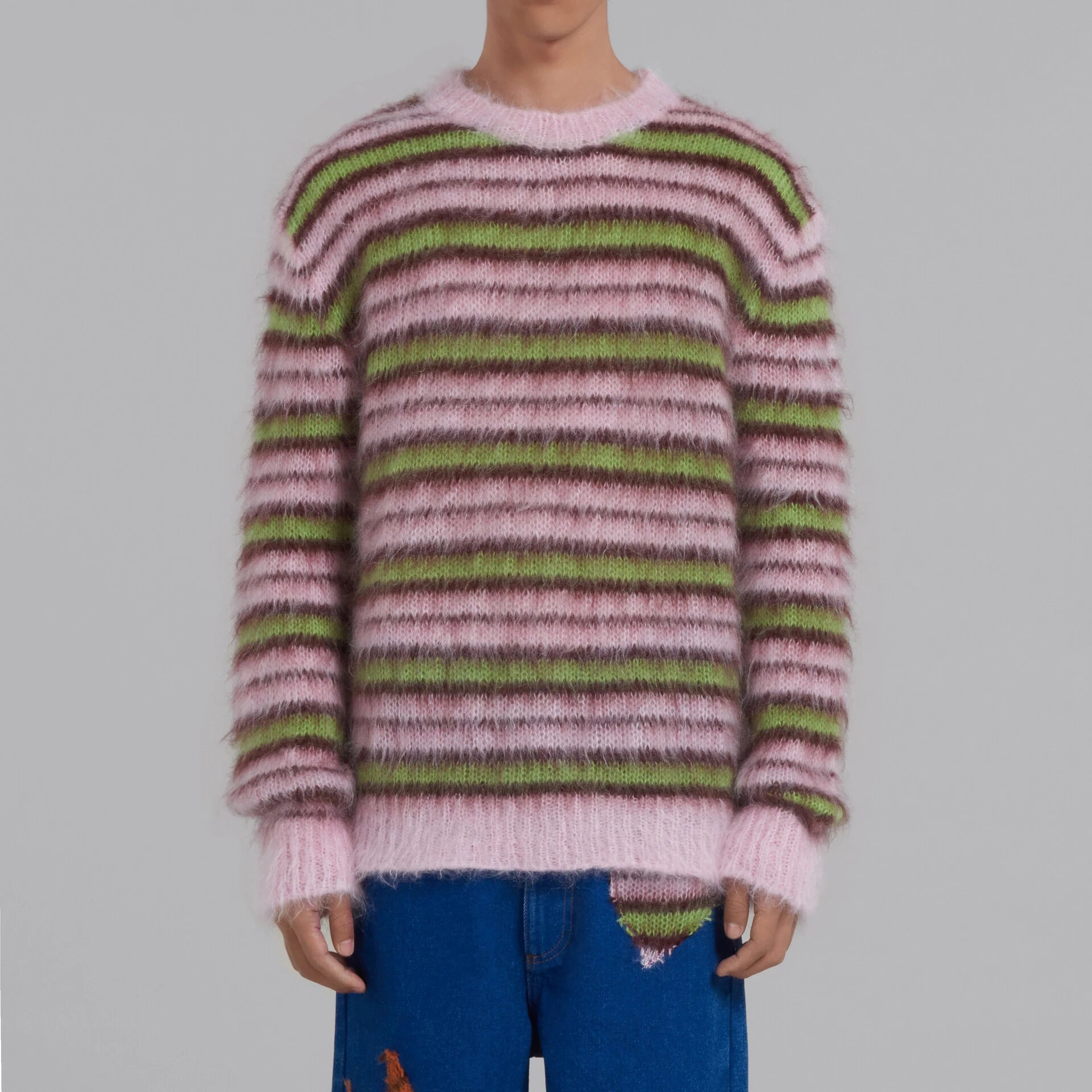 Custom Design Men's Long Sleeve Pullover Winter Sweater Breathable Fuzzy Woolen Cashmere Knitted Knitwear Crew Neck Mohair Logo
