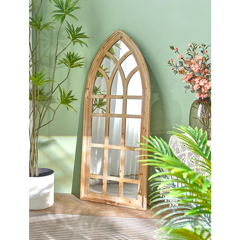 Innova Home Decorative Large Window Frame Shaped Wooden Glass Wall Mirror for Living Room