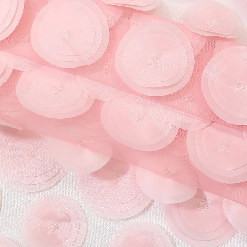 Baby Pink 3 Layer Circle Mesh Laser Dress Embroidery Fabric Fashion Dress Lace Fabric