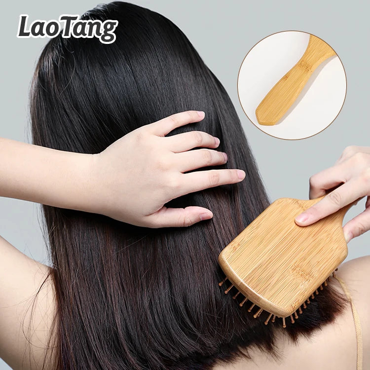 OEM Anti-Static Detangling Hairbrush Wood Logo Bamboo Wooden Handle Health Massage Air Cushion Comb