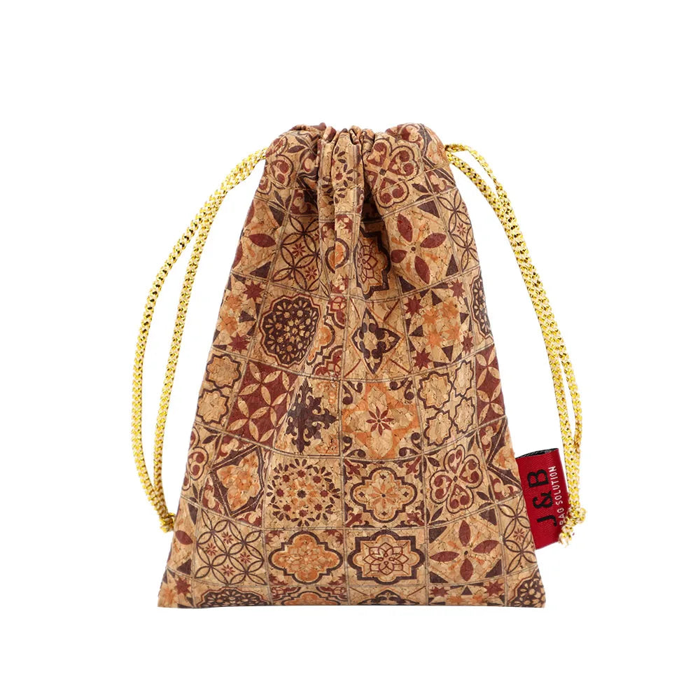 New Design Cosmetic Drawstring Pouch Cork Bag Drawstring Customized Small Portable Pouch Gold Drawstring Gift Bag LOGO