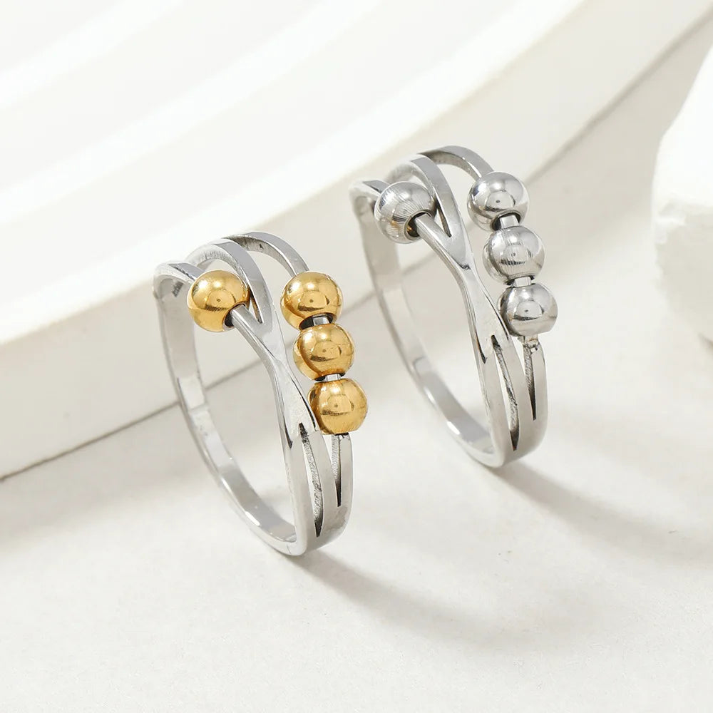 No Fade Layers Stainless Steel Anxiety Ring for Women Layers Open Adjustable Spinner Fidget Beads Rings for Anxiety Worry Ring