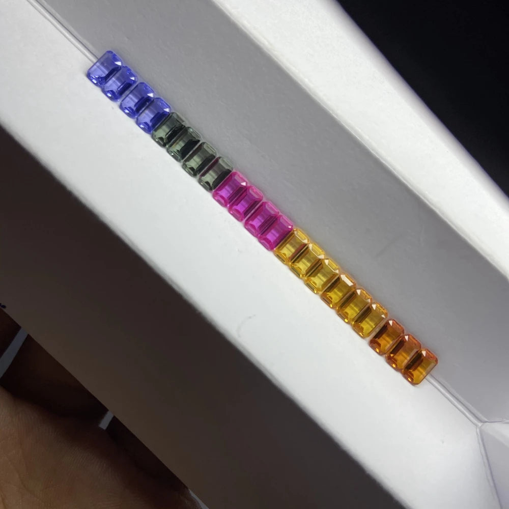 Emerald Cut 3x5mm Rainbow Synthetic Corundum Sapphire 5A Loose Gemstones for Bracelet Jewelry