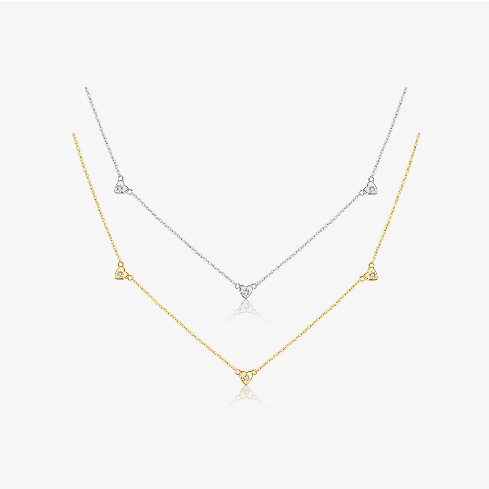 FUAMAY Fashion 18K Gold Plated Three Loves Heart Necklace 925 Silver Mini Heart Necklace With Zircon Women