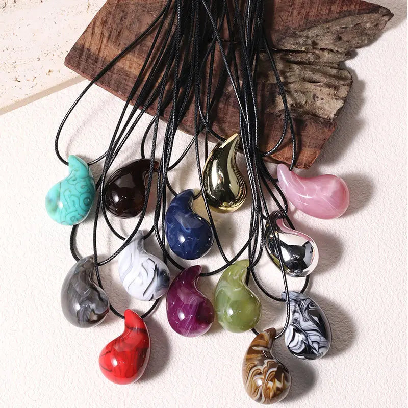 DUYIZHAO Factory Price Ins Hypoallergenic Colorful Chunky Waterdrop Necklace With Wax Rope ChainFor Women Girls Daily Wear