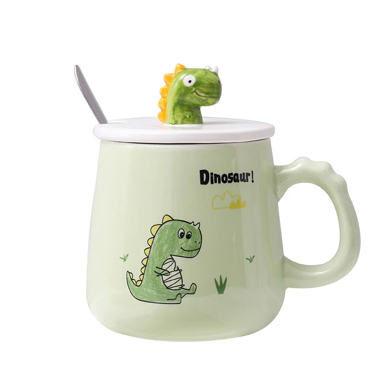 Madou Small Japanese Cartoon Dinosaur 400ml Ceramic Cup Lid Spoon Cute Breakfast Mug for Home for Milk Party Business Gifts