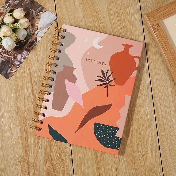 Ready-to-Ship A5 Spiral Notebooks with Gold Foil Hot Stamping Hardcover Rose Gold Ring Printed Style Paper Cover