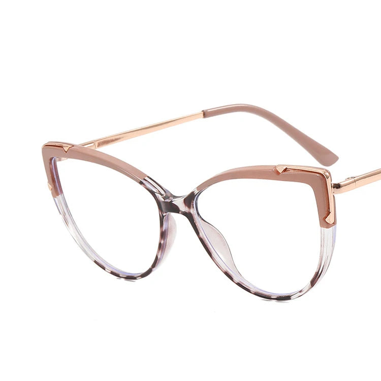 Europe American Trend TR90 Spring Temple Cat Eye Glasses Anti-Blue Light Anti-Reflective Lenses Metal Frame Fashionable Glasses