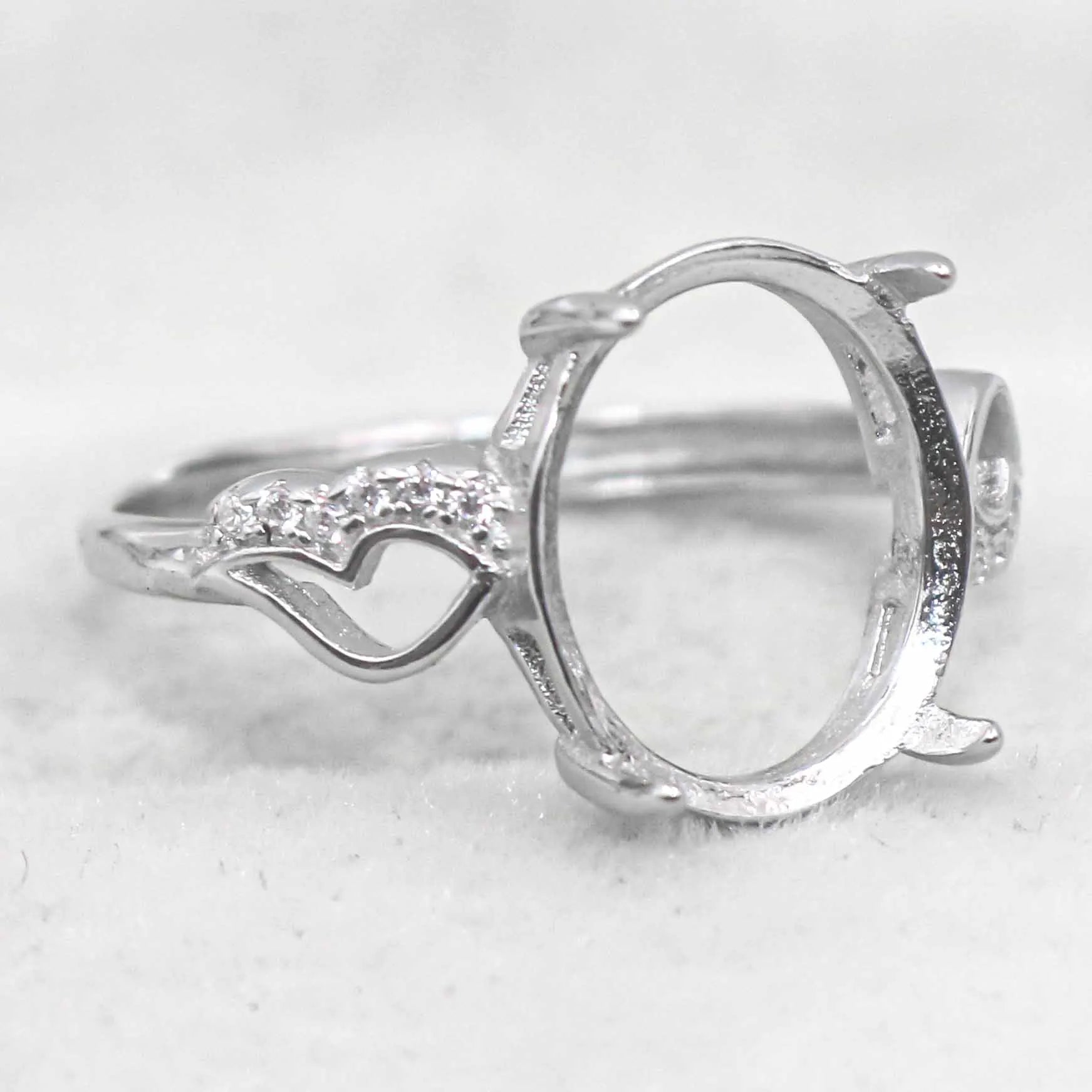 Sterling Silver 11*13mm Semi Mount Ring Empty Frame Blank Support Claws Setting S925 Base Holder Without Center Stone for Inlay