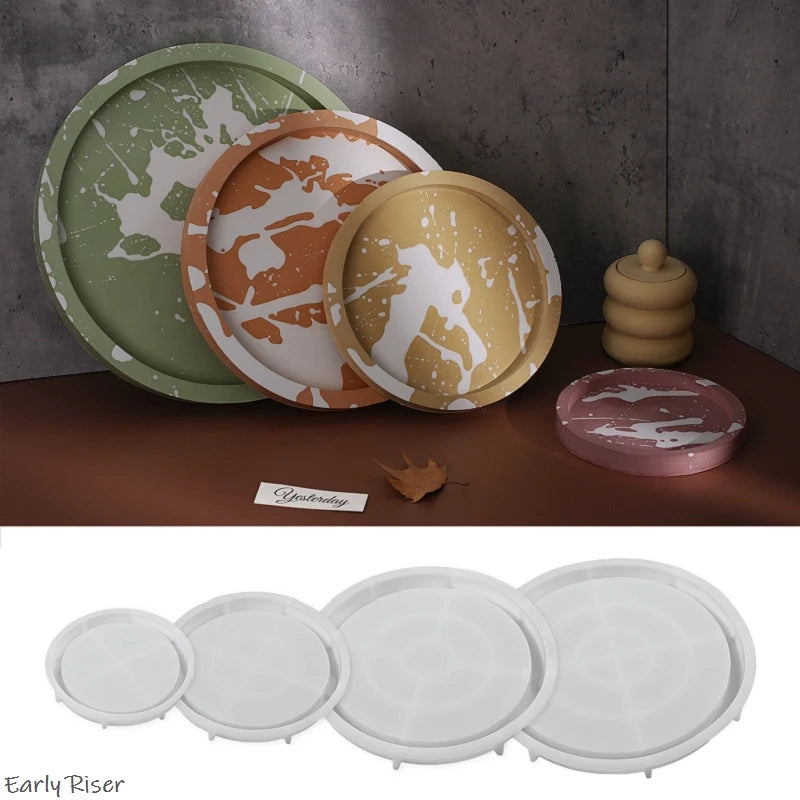 Early Riser DIY Stamping Round Dish Mold for Storage Tray Planter Base with Silicone Mold