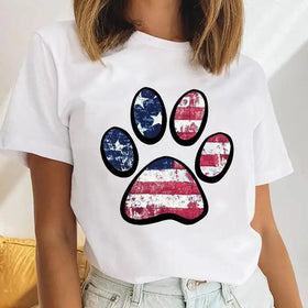 Women T-shirts Love Trend Style Dog Paw Cartoon Animal Pet 90s Summer Graphic Print Female Stylish T Top Shirt Girl Tee T-Shirt