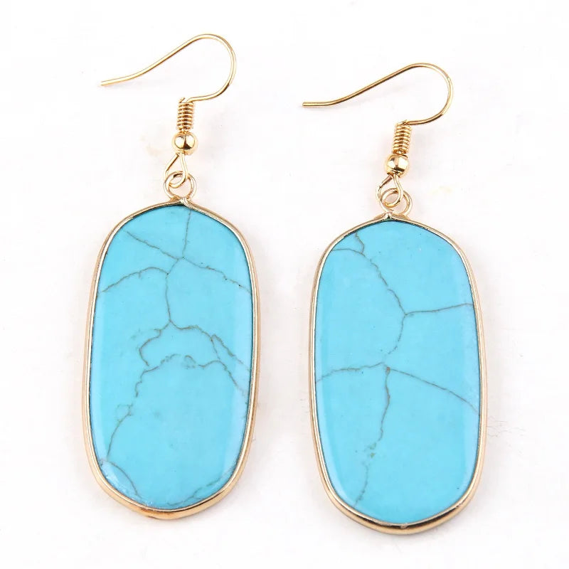 Fashion Classic Trend Women Gray Natural Stone Rectangle Imperial Gemstone Earring Pink Quartz Turquoise Earring