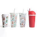 24oz Colour Changing Plastic Tumbler Cold Coffee Kawaii Christmas Cups with Lid amd Straw