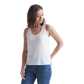 Custom Women's White Jersey Bamboo Sporty Scoop Tank Top 180g Light Weight Soft Sustainable Bamboo Fiber Short Lace Customizable