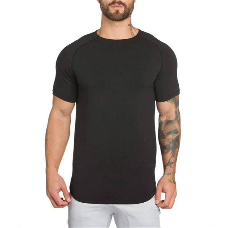 Custom Logo Printing Sports Casual Short Sleeve Men Highly Elastic Plain Cotton Training Gym T Shirt Fashion Fitness Tee Shirt