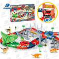 185PCS Dinosaur Adventure Track Car Toys Flexible Track Play Set with Obstacles DIY Create a Road Dinosaur World Road Race Car