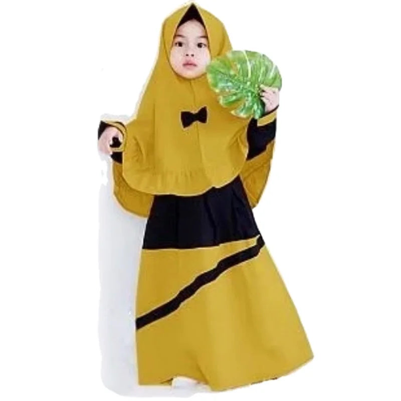 Muslim Children Baby Abaya Dress Set Cheap Factory Price Kid Girl Abayas Sets Patchwork Clothes Hijab Suit C0006