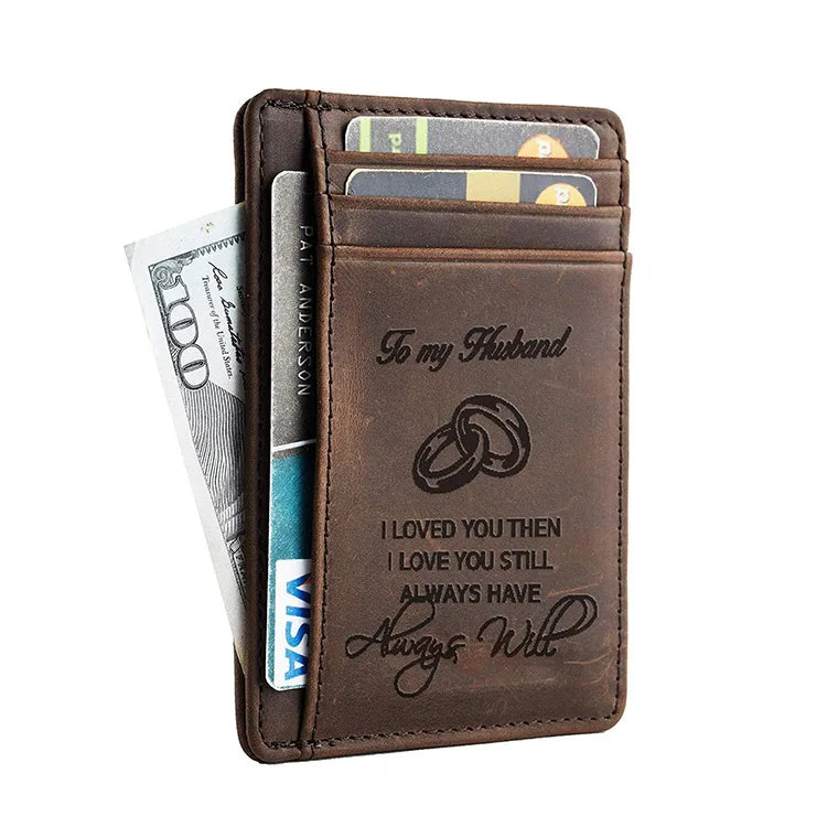 Crazy Horse Leather Credit Business Card Wallet Engraving Laser RFID Blocking Genuine Leather Card Holder