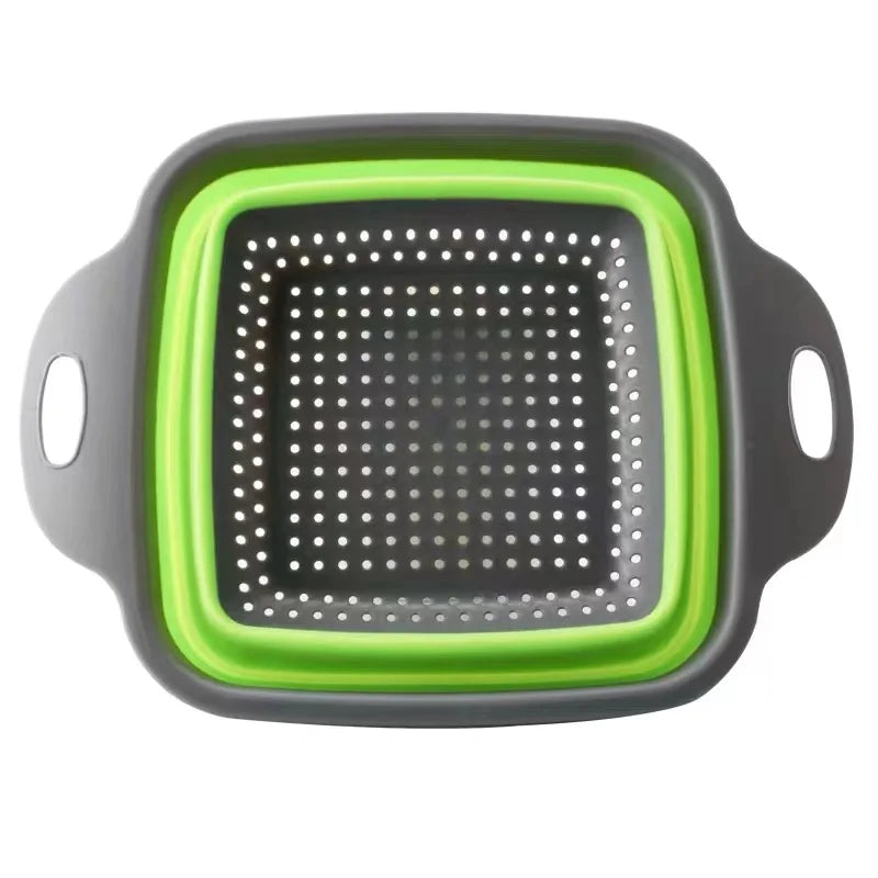 LFGB Eco-Friendly Silicone PP Plastic Folding Leaky Drain Basket Strainer Hooks Oven Safe Home Kitchen Fruit Vegetable Washing