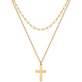 2pcs Boho Multilayer Stainless Steel Cross Pendant Necklace for Women  Men Paperclip Link Chain Choker Necklace Jewelry Gift