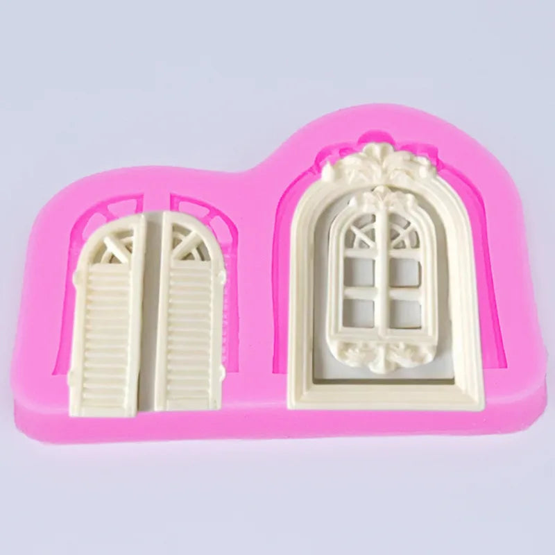 C-0342 European gate carved window sugar turning silica gel mold Antique Door Cake Silicone Mold Candy Chocolate Clay Fondant