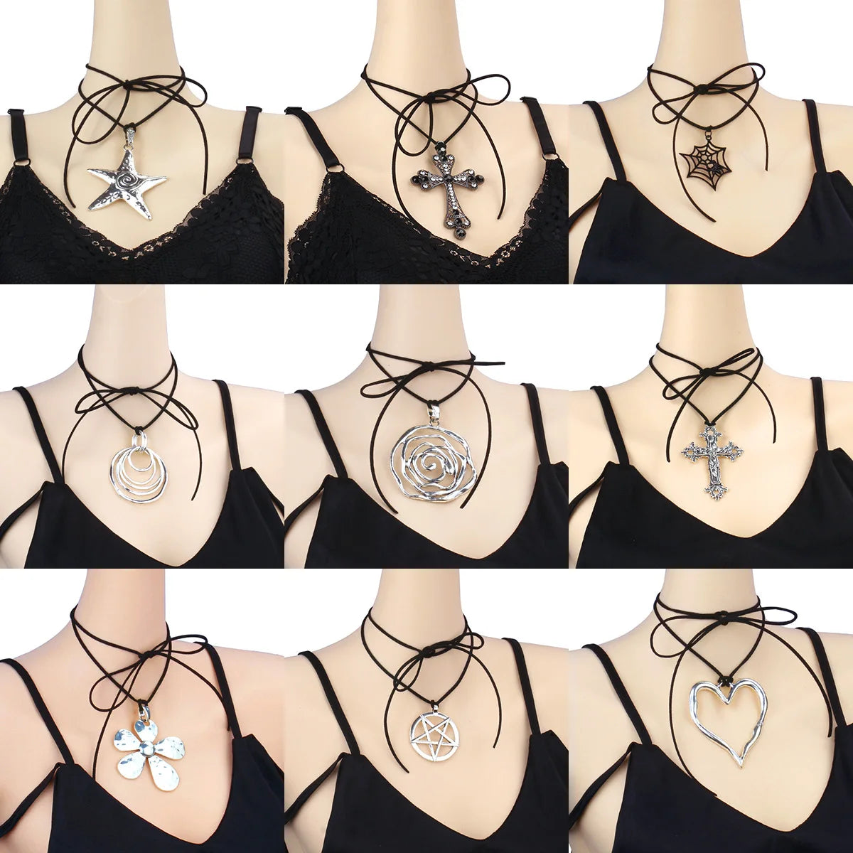 Fashion Exaggerated Diamond Cross Necklace Women Collar Choker Heart Flower Pendant Necklace Set for Women