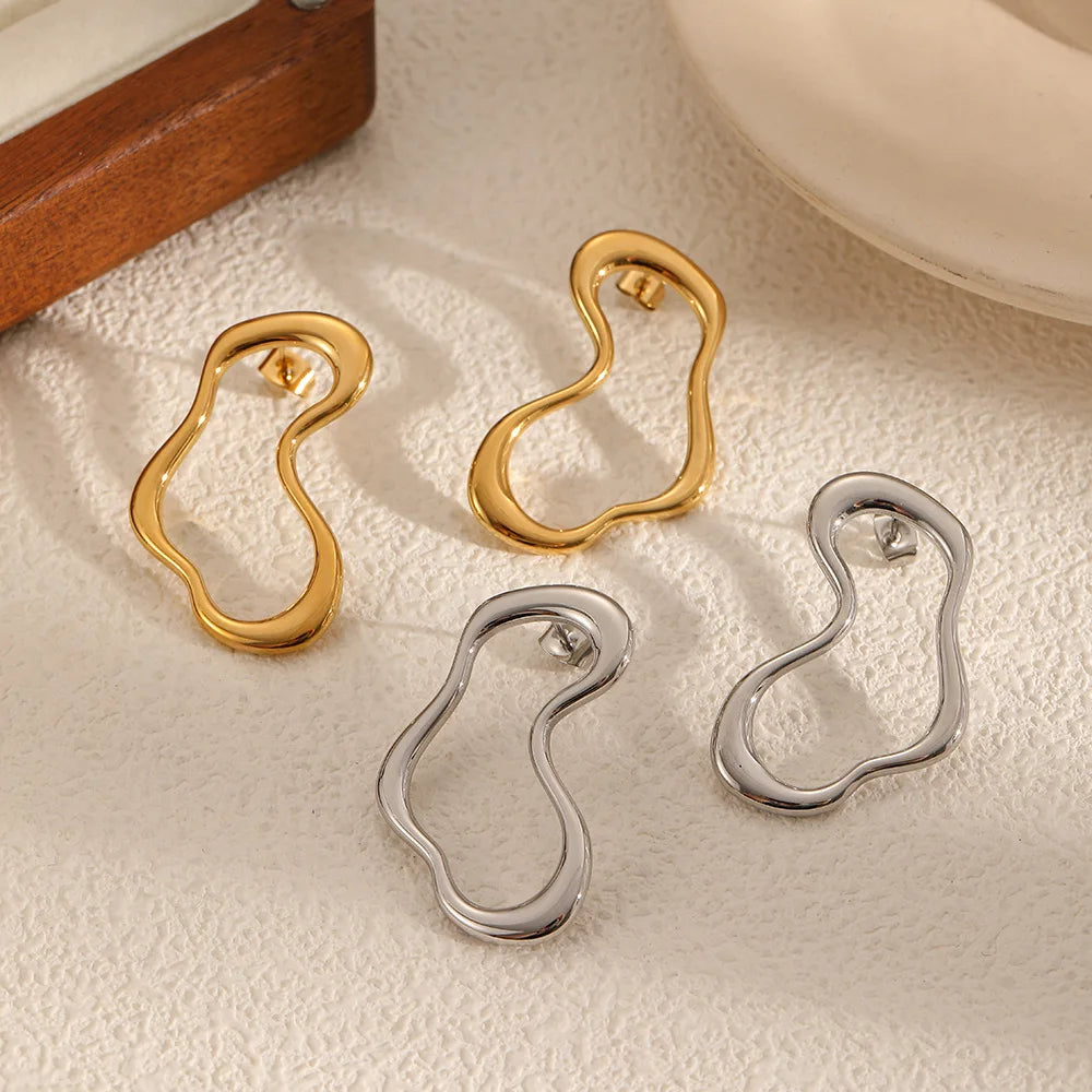 BASQUESUN Ins Style European and American Irregular Lines Stainless Steel Personality Simple and Cool Temperament Earrings